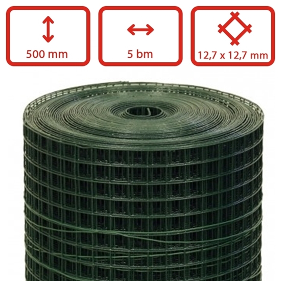 Obrázek z Svařovaná síť Zn + PVC oko 12,7 x 12,7 mm, role 5 m, výška 500 mm